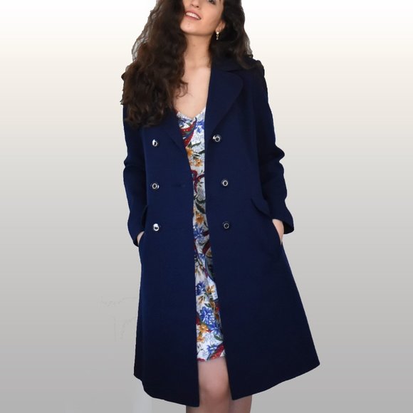 Vintage 1960's Navy Blue Wool Fall/Spring Coat - Picture 1 of 6